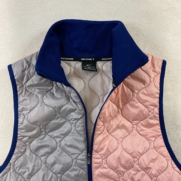 Nike Vest Women's Small Blue Gray Pink Aerolayer Running Quilted Puffer Full Zip - Picture 3 of 10